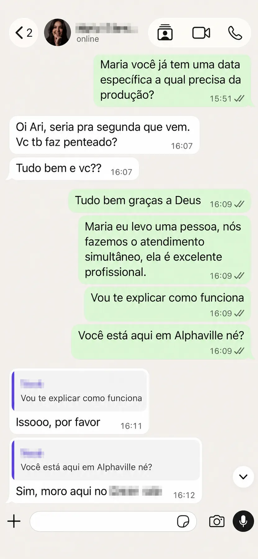 Primeira etapa de uma conversa real de atendimento