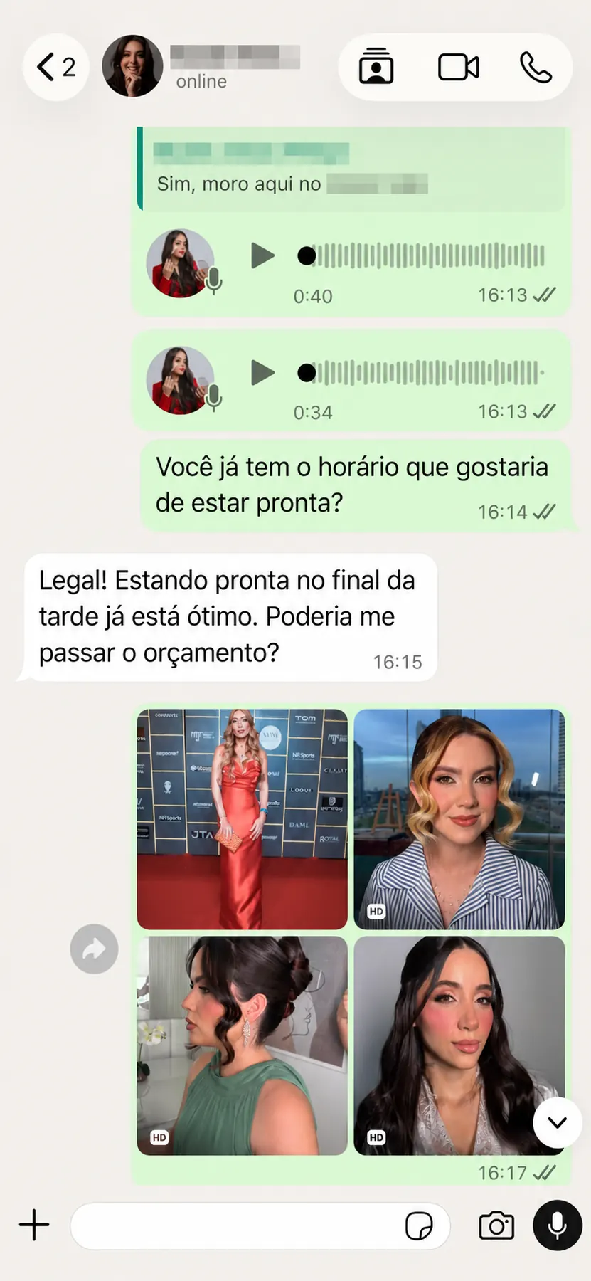 Segunda etapa de uma conversa real com apresentação do serviço