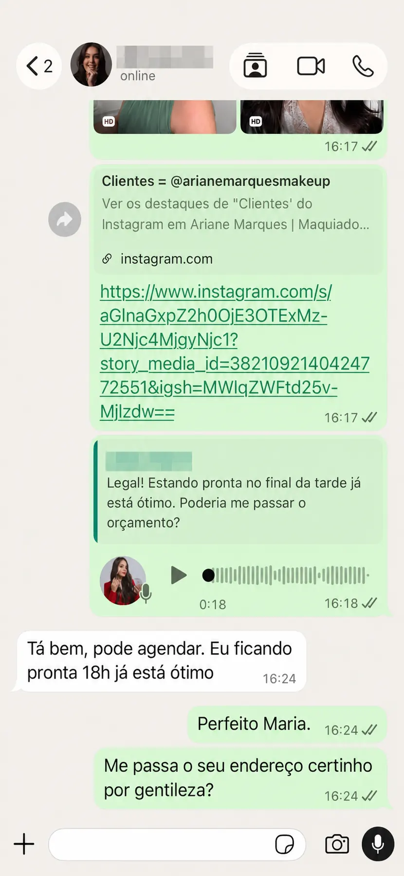 Terceira etapa de uma conversa real com agendamento definido