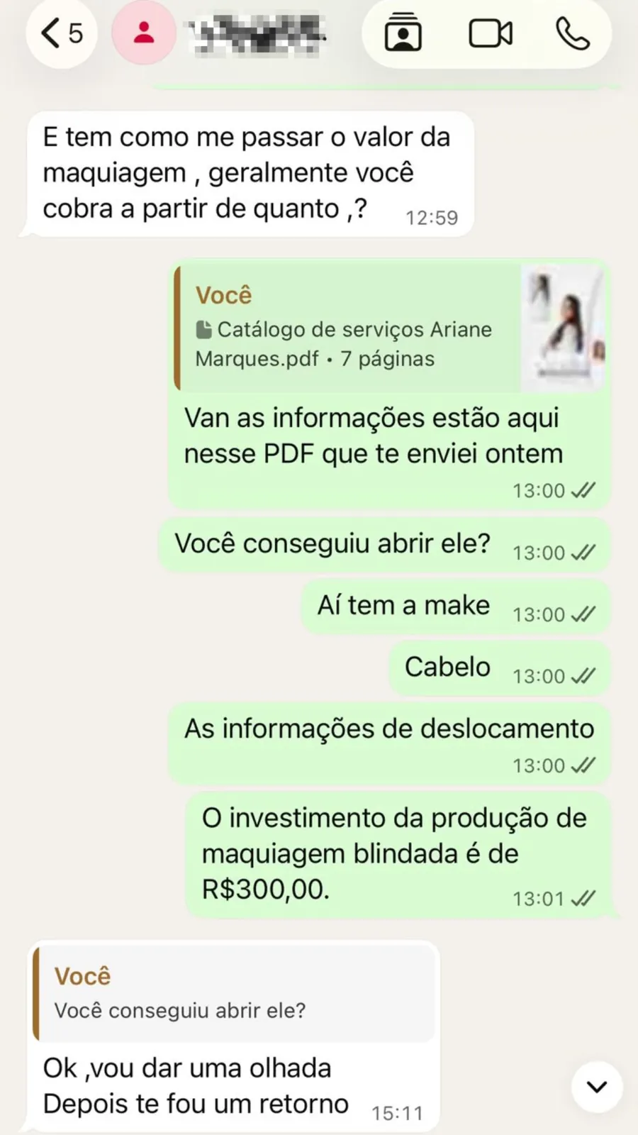 Conversa de orçamento que termina sem confirmação