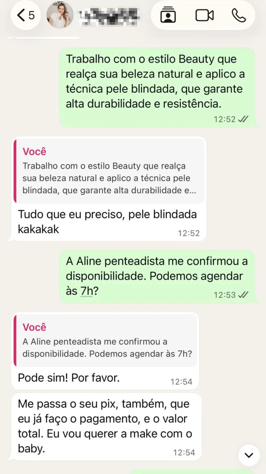 Cliente confirma o horário e solicita a chave Pix